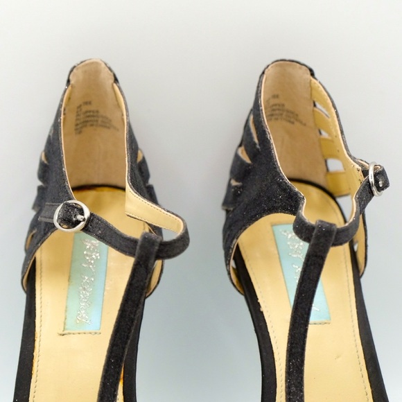 Betsey Johnson Glitter Black Heels size 8.5 Vintage Inspired 🙌🏻✨⏰💭🤝⌛️ - Picture 8 of 16